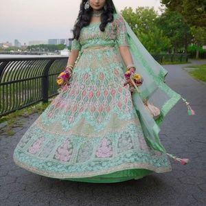 Mehndi pastel bridal lehenga